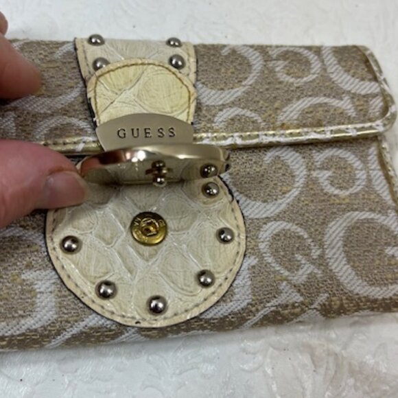 VTG Guess Canvas Logo Alligator Faux Print Snap Clutch Wallet 6.5"x3.5" - Picture 6 of 16